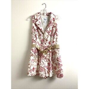 Belle Vere Floral Romper Size 6 Pink White Linen Blend Vacation Resort Beach